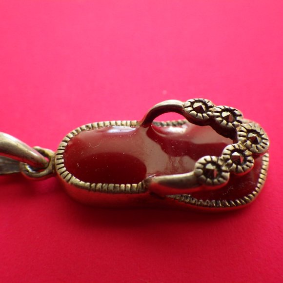 Sterling Silver Red Enamel Flip Flop Charm Pendant - Picture 3 of 4
